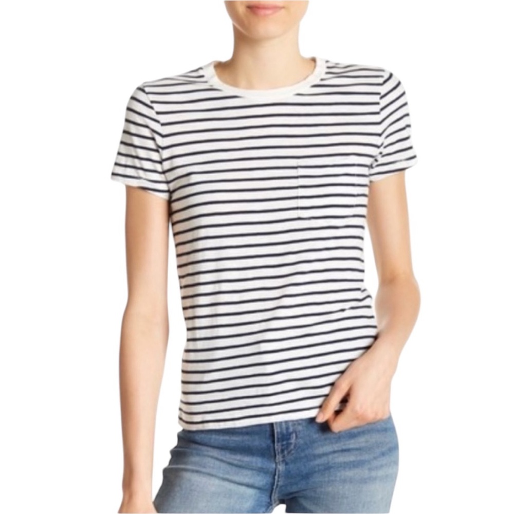 MADEWELL STRIPE SHORT SLEEVE CREW NECK BOXY POCKET TSHIRT TOP M
